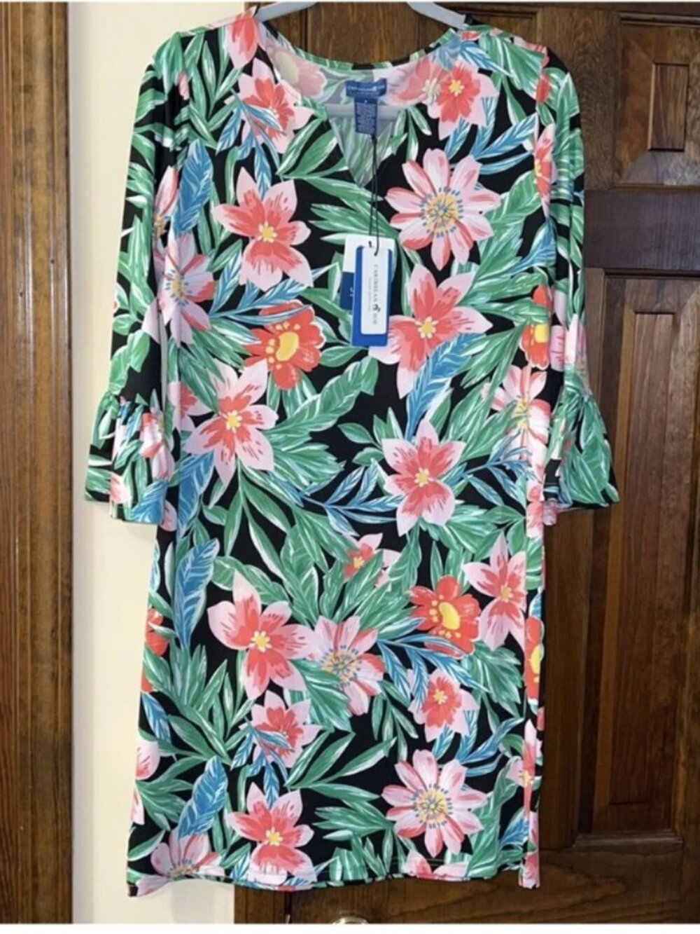 CARRIBBEAN JOE ISLAND SUPPLY CO Floral UPF 50+ Dress Beach Cover up Medium